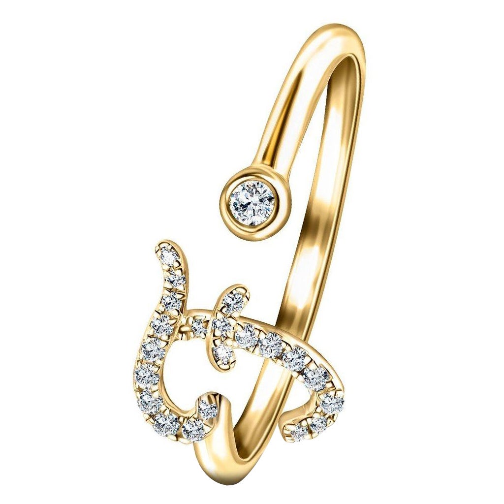 Alphabet Initial, F, Letter Personal Diamond 0.10 Carat 9Kt Yellow Gold Ring