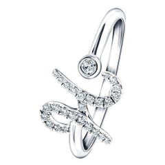 Anello con iniziale dell'alfabeto, H, Lettera Personale con diamante da 0,12 carati in oro bianco 9Kt