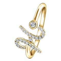 Alphabet Initial, H, Letter Personal Diamond 0.12 Carat 9Kt Yellow Gold Ring
