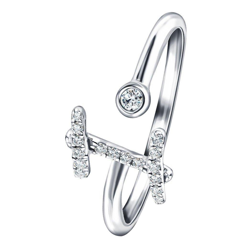Anillo de oro blanco de 9 quilates con diamante de 0,10 quilates de la inicial del alfabeto, I, letra personal