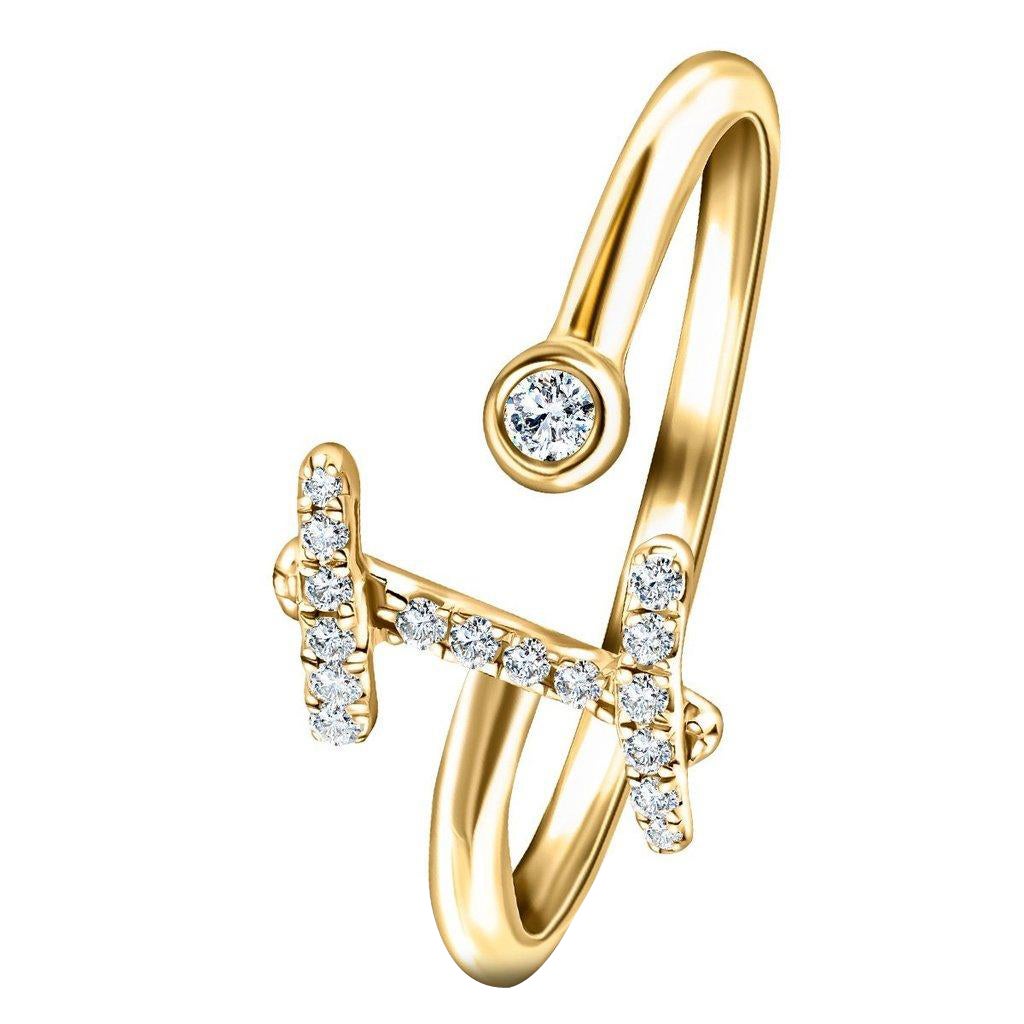 Alphabet Initial, I, Letter Personal Diamond 0.10 Carat 9Kt Yellow Gold Ring