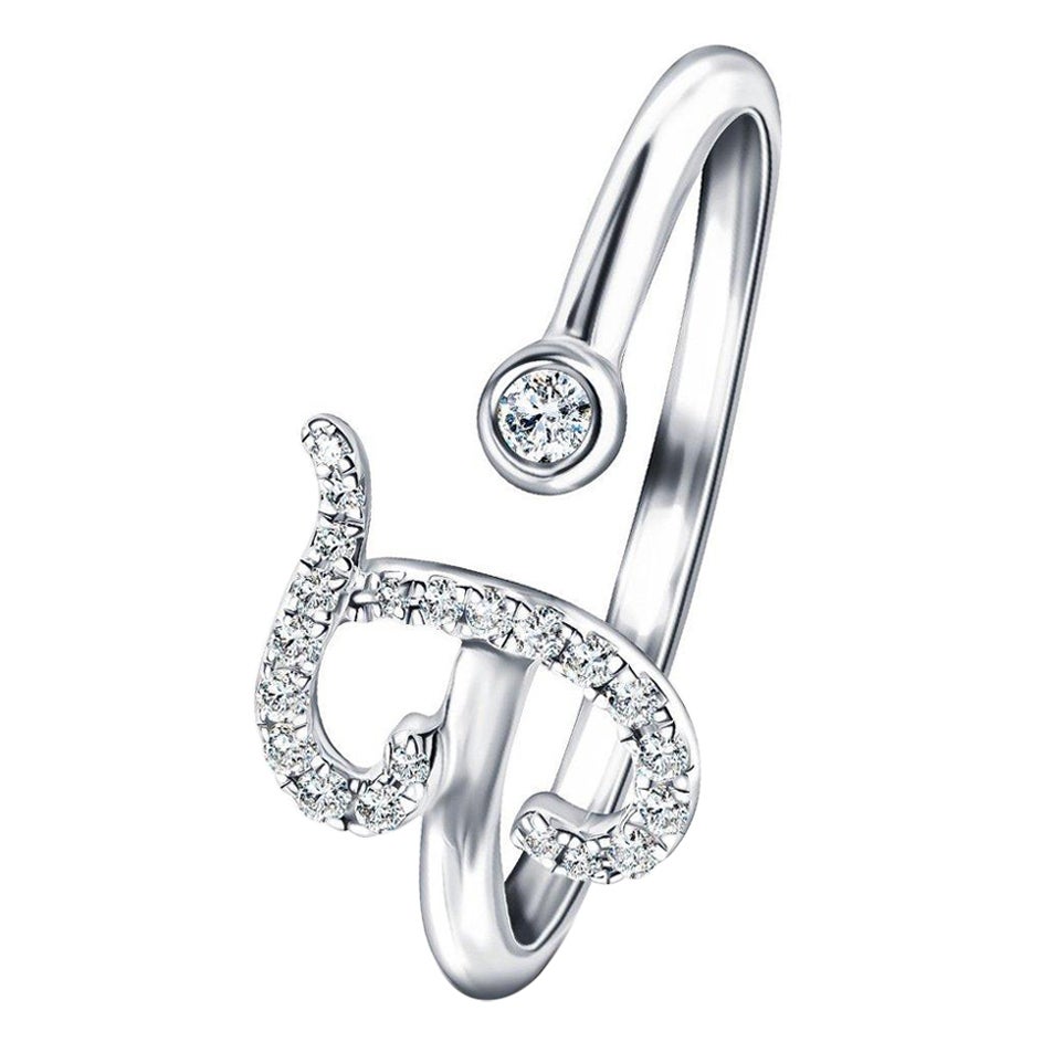 Alphabet Initial-J-Letter Bague personnelle en or blanc 9 carats avec diamants de 0,10 carat