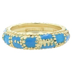 Cartier Blue Enamel Eternity Band Yellow Gold 18k Designer Milgrain Ring