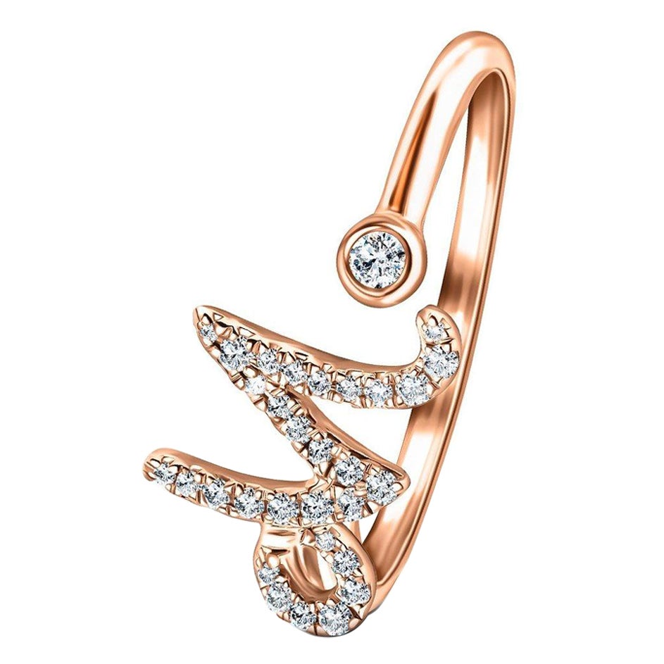 For Sale:  Alphabet Initial-M-Letter Personal Diamond 0.11 Carat 9Kt Rose Gold Ring