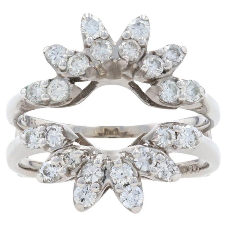 White Gold Diamond Halo Enhancer Ring, 14k Rnd 1.00ctw Wedding Band Wrap Jacket