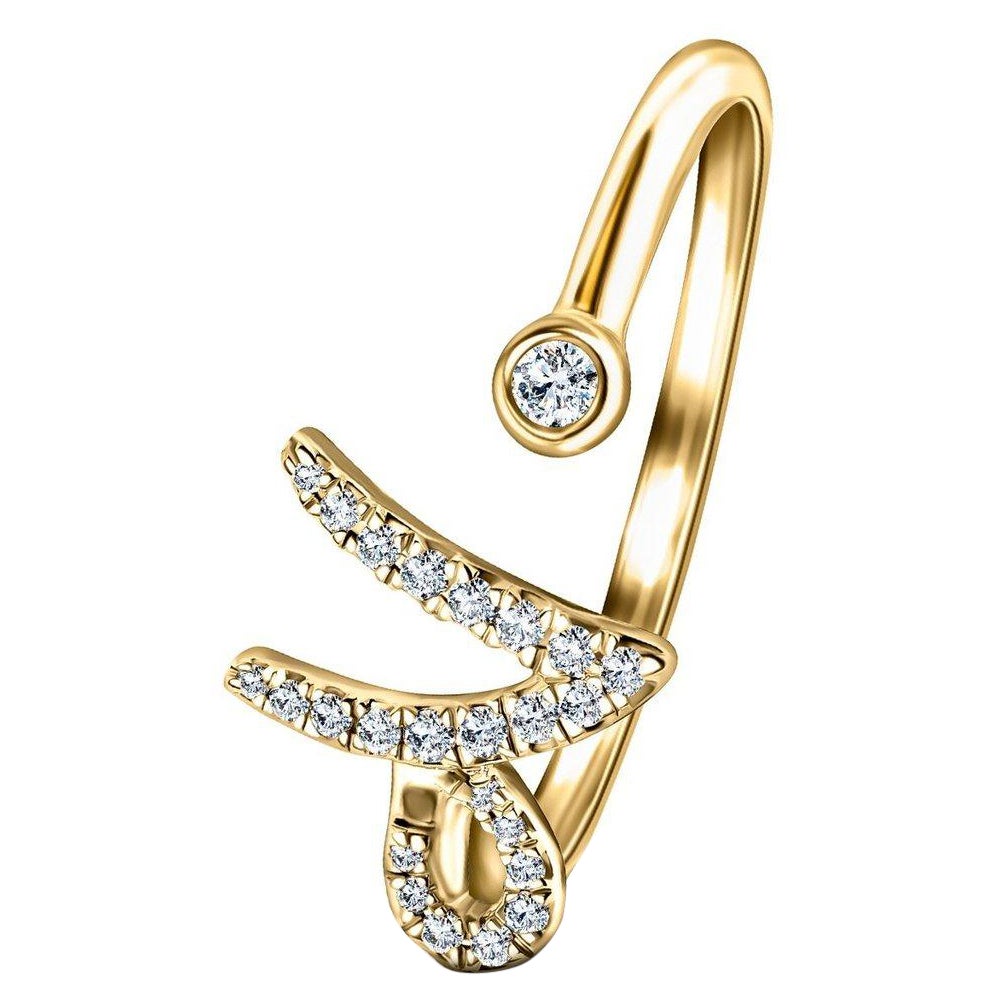 For Sale:  Alphabet Initial-N-Letter Personal Diamond 0.11 Carat 9Kt Yellow Gold Ring