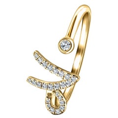 Alphabet Initial-N-Letter Personal Diamond 0.11 Carat 9Kt Yellow Gold Ring