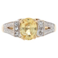 Yellow Gold Yellow Sapphire & Diamond Ring, 14k Oval 1.94ctw Cathedral Milgrain