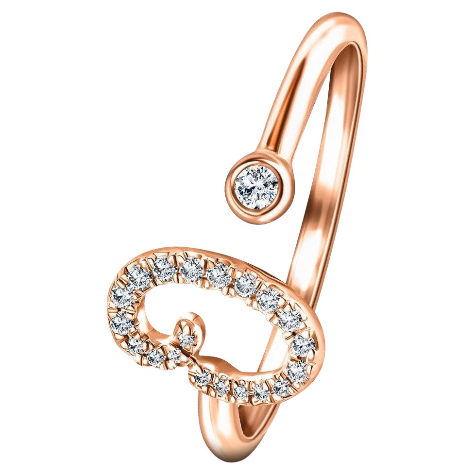 For Sale:  Alphabet Initial-O-Letter Personal Diamond 0.11 Carat 9Kt Rose Gold Ring
