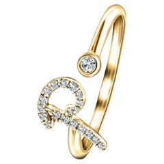 Alphabet Initial P Letter Personal Diamond 0.10 Carat 9Kt Yellow Gold Ring