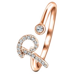 Alphabet Initial 'P' Letter Personal Diamond 0.10 Carat 9Kt Rose Gold Ring