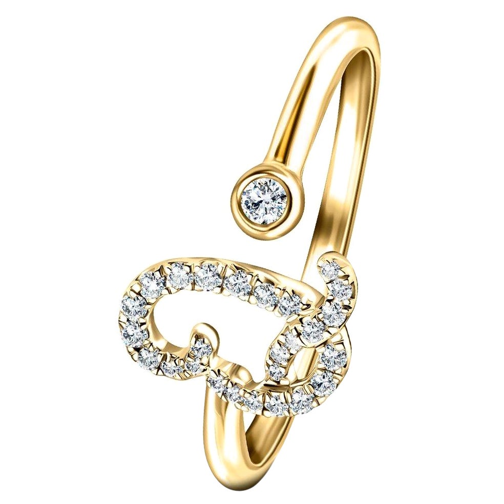 For Sale:  Alphabet Initial Q Letter Personal Diamond 0.12 Carat 9Kt Yellow Gold Ring