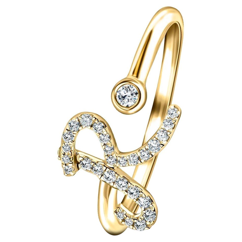 For Sale:  Alphabet Initial R Letter Personal Diamond 0.11 Carat 9Kt Yellow Gold Ring