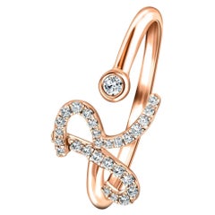 Anello con diamante personale da 0,11 carati in oro rosa 9Kt con lettera iniziale "R" dell'alfabeto