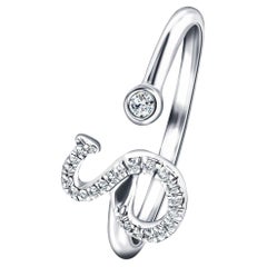 Alphabet Initial-S-Letter Bague personnelle en or blanc 9 carats avec diamants de 0,10 carat