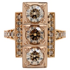 18ct Rose Gold Australian Argyle Champagne Diamond Art Deco Style Ring