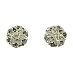 PANIM Floral Diamond Rosecut Stud Earrings in 18 Karat White Gold