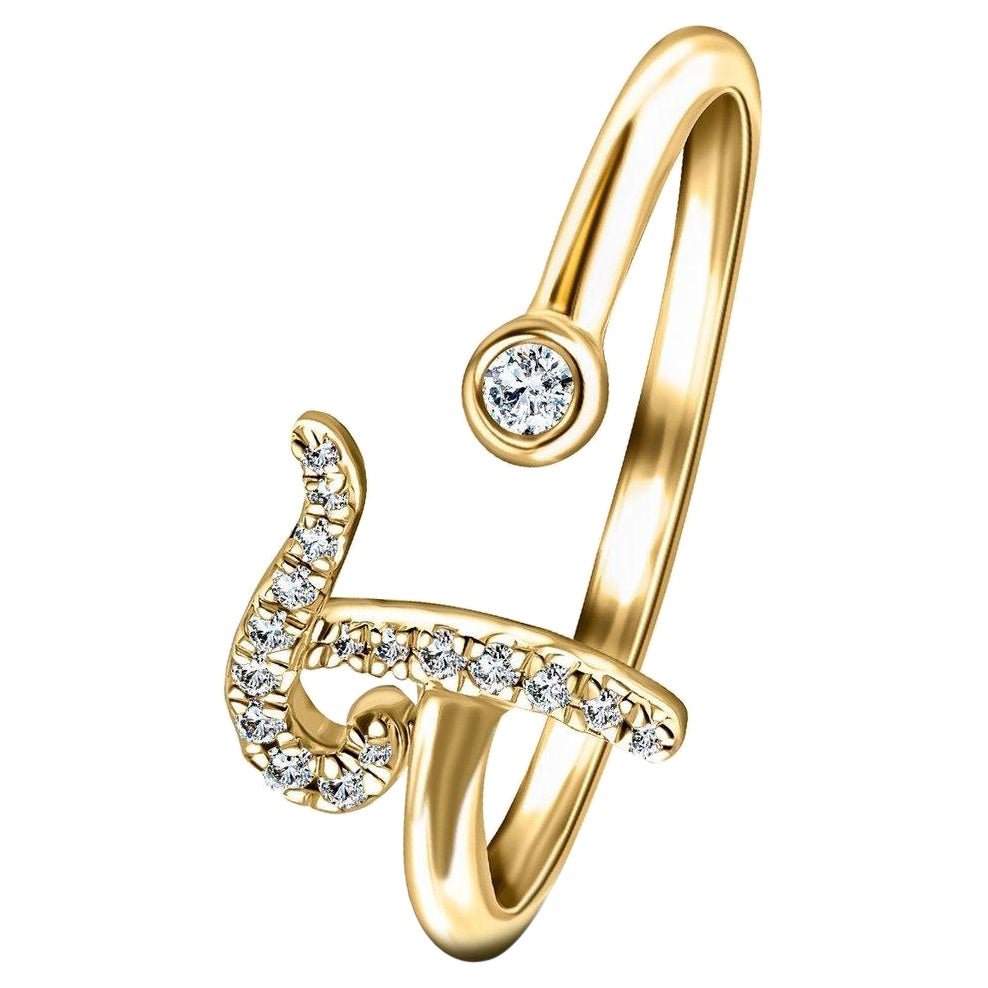 For Sale:  Alphabet Initial -T- Letter Personal Diamond 0.10 Carat 9Kt Yellow Gold Ring