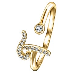 Alphabet Initial -T- Letter Personal Diamond 0.10 Carat 9Kt Yellow Gold Ring