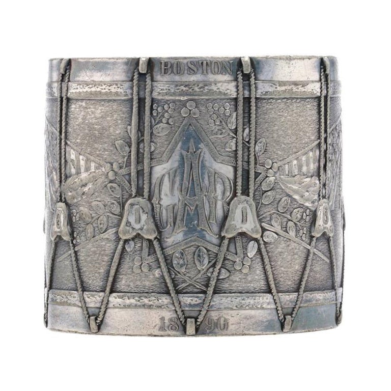 Antique GAR Drum Napkin Ring Grand Army of the Republic Boston 1892 Silverplated For Sale