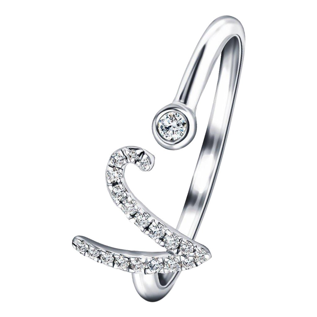 Alphabet Initial - V - Lettre Personnelle Bague en or blanc 9 carats diamant 0,11 carat