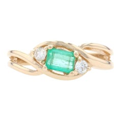 Yellow Gold Emerald & Diamond Bypass Ring, 14k Emerald Cut .64ctw