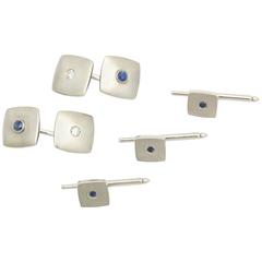 1920s Sapphire Diamond Gold Platinum Stud Set With Cufflinks 9