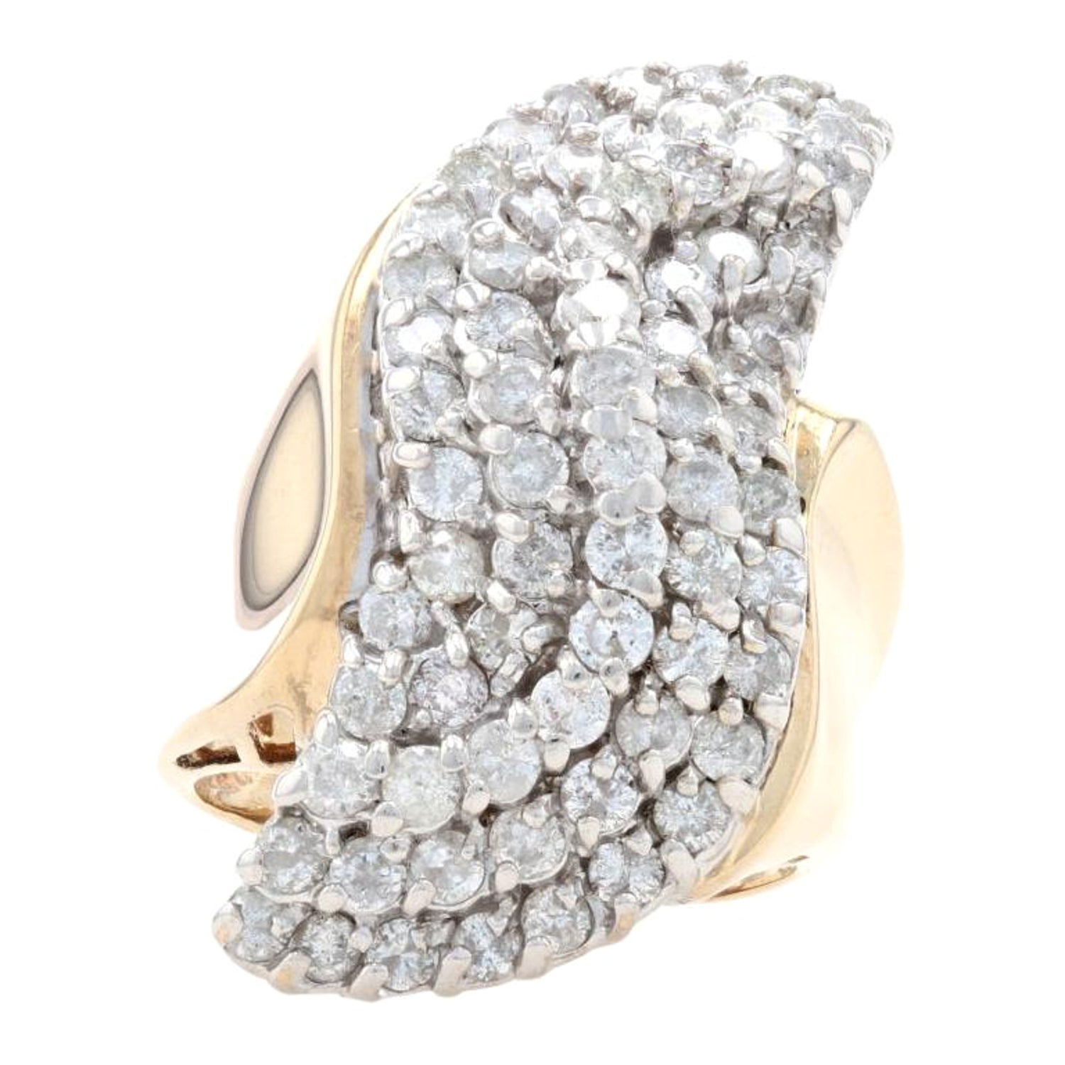 Huge 3.00 Ctw 14k Yellow Gold Over Diamond Cluster Waterfall Cocktail Ring