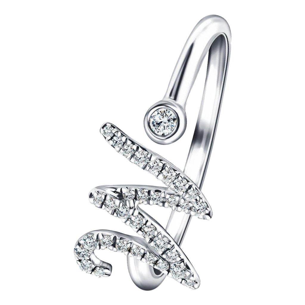 For Sale:  Alphabet Initial – W - Letter Personal Diamond 0.14 Carat 9 Kt White Gold Ring