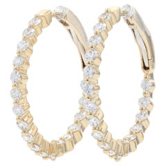 Yellow Gold Diamond Inside-Out Hoop Earrings 14k Round Brilliant 1.49ctw Pierced