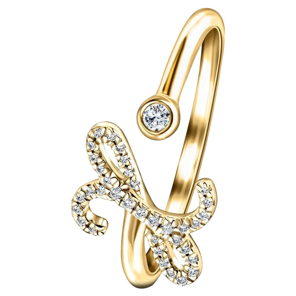 For Sale:  Alphabet Initial – X - Letter Personal Diamond 0.10 Carat 9KT Yellow Gold Ring
