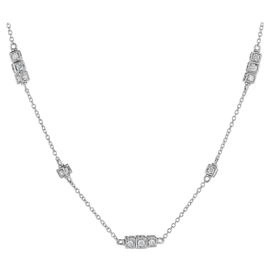 Necklace in 18K White Gold w/ Cube Elements Set w/ White Diamonds '3.05 Carats'
