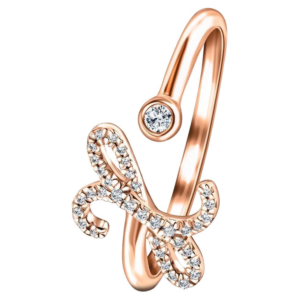 For Sale:  Alphabet Initial – X - Letter Personal Diamond 0.10 Carat 9 Karat Rose Gold Ring