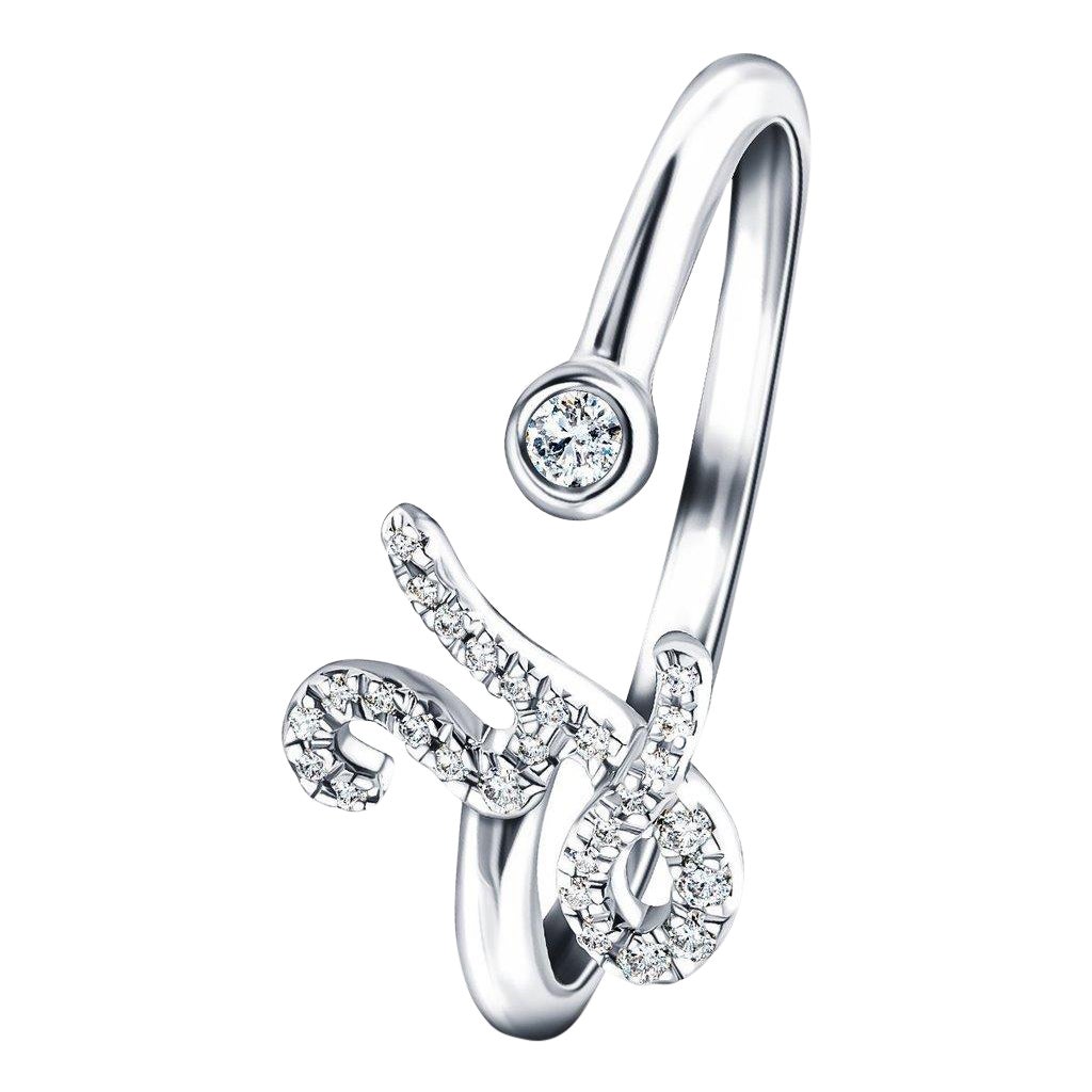For Sale:  Alphabet Initial -Y- Letter Personal Diamond 0.12 Carat 9 Karat White Gold Ring
