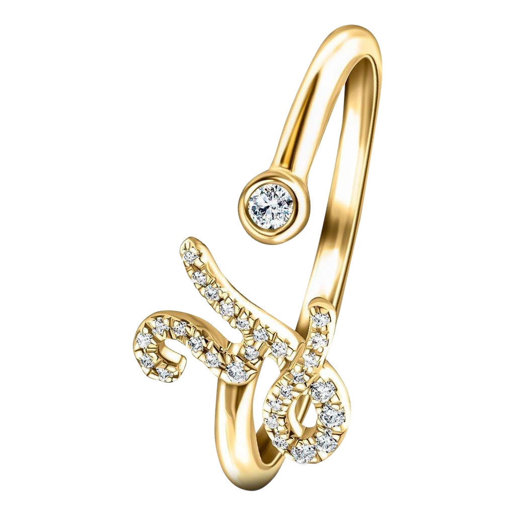 For Sale:  Alphabet Initial -Y- Letter Personal Diamond 0.15 Carat 9 Karat Yellow Gold Ring