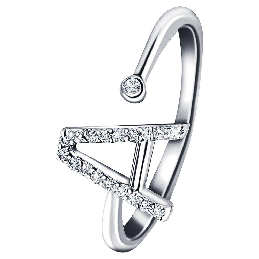 For Sale:  Personal Jewellery Diamond 0.10 Carat Initial, A, Letter Ring 18 Kt White Gold