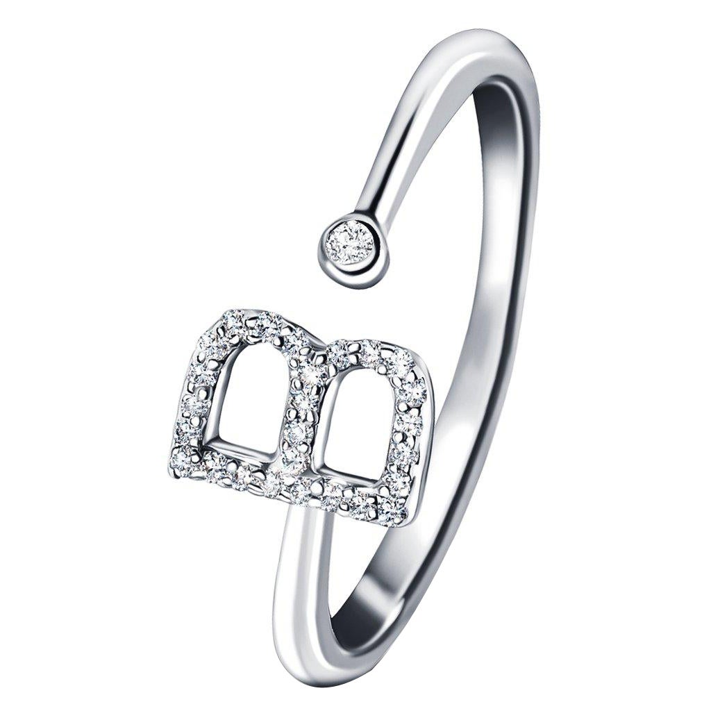 For Sale:  Personal Jewellery Diamond 0.10 Carat Initial B Letter Ring 18 Kt White Gold