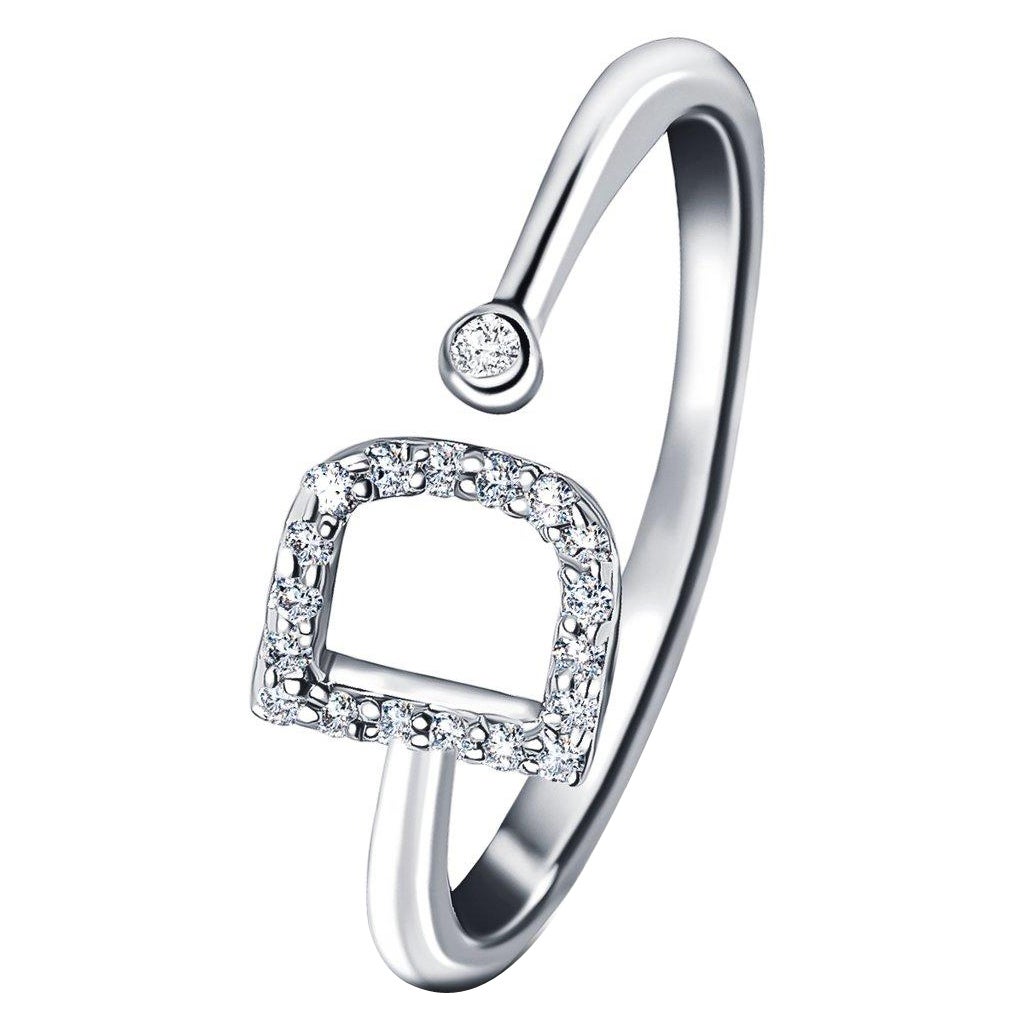 Personal Jewellery Diamond 0.10 Carat Initial D Letter Ring 18 Kt White Gold