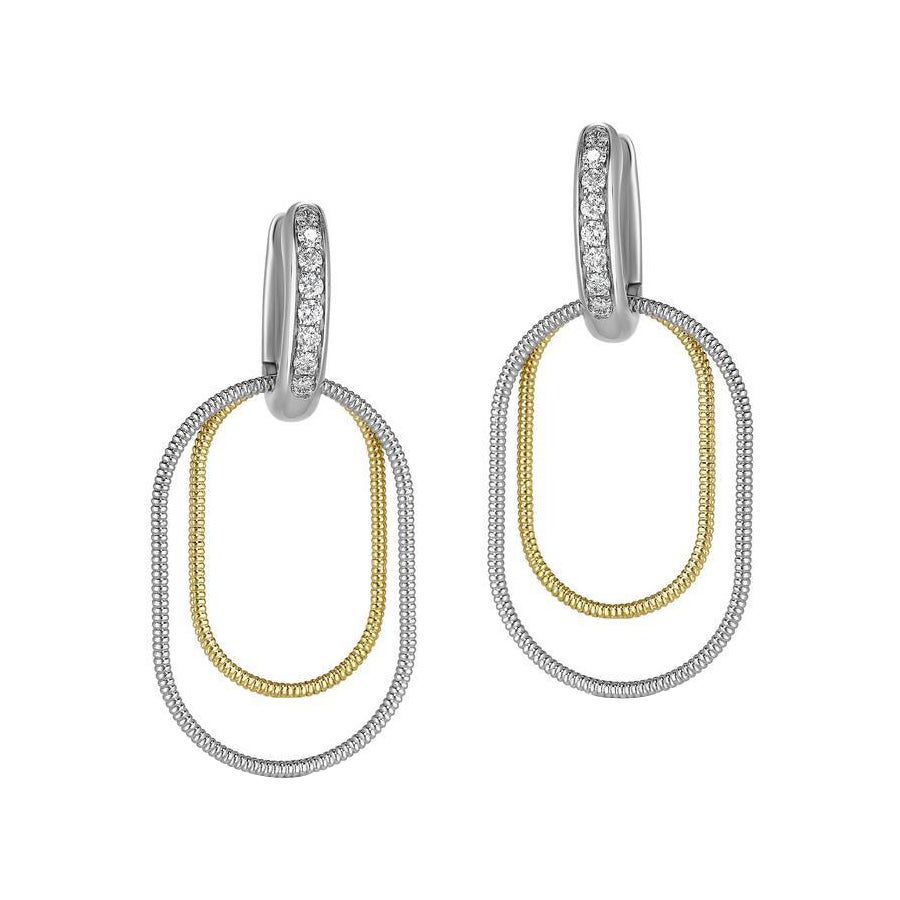 Earrings in 18K Yellow and White Gold with White Diamonds '0.32 Carats' For Sale