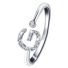 Personal Jewellery Diamond 0.10 Carat Initial G Letter Ring 18 Kt White Gold