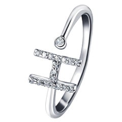 Personal Jewellery Diamond 0.10 Carat Initial-H-Letter Ring 18 Kt White Gold