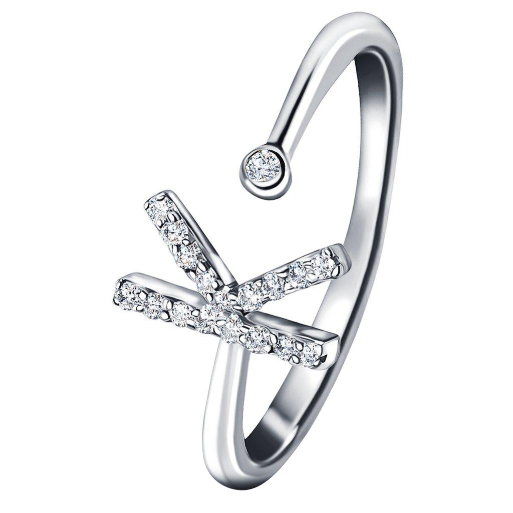 For Sale:  Personal Jewellery Diamond 0.10 Carat Initial K Letter Ring 18 Kt White Gold