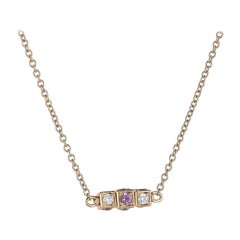 18K Rose Gold Necklace with White Diamonds and Pink Sapphires Cube Element
