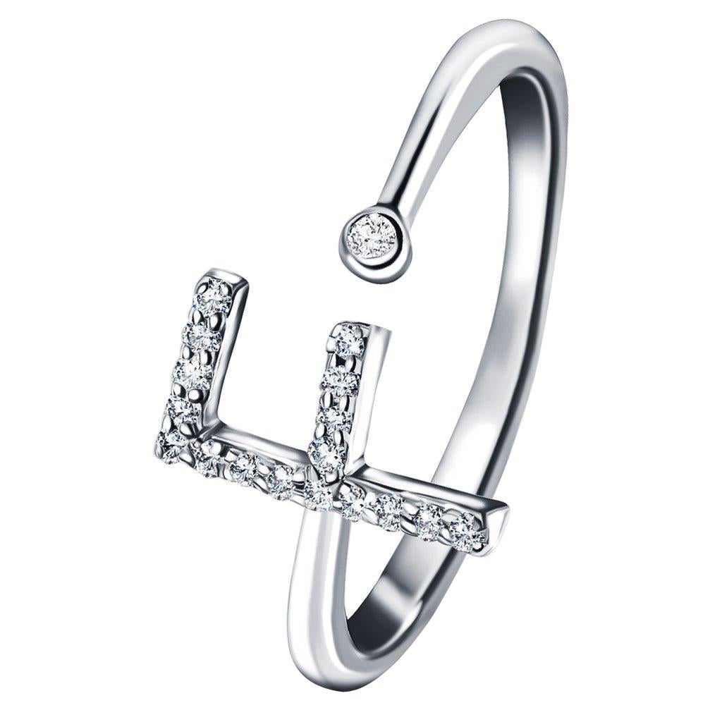 En vente :  Bague à bijoux personnelle en or blanc 18 carats avec diamants de 0,10 carat initial-F-Letter