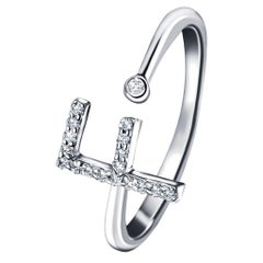 Personal Jewellery Diamond 0.10 Carat Initial-F-Letter Ring 18 Kt White Gold