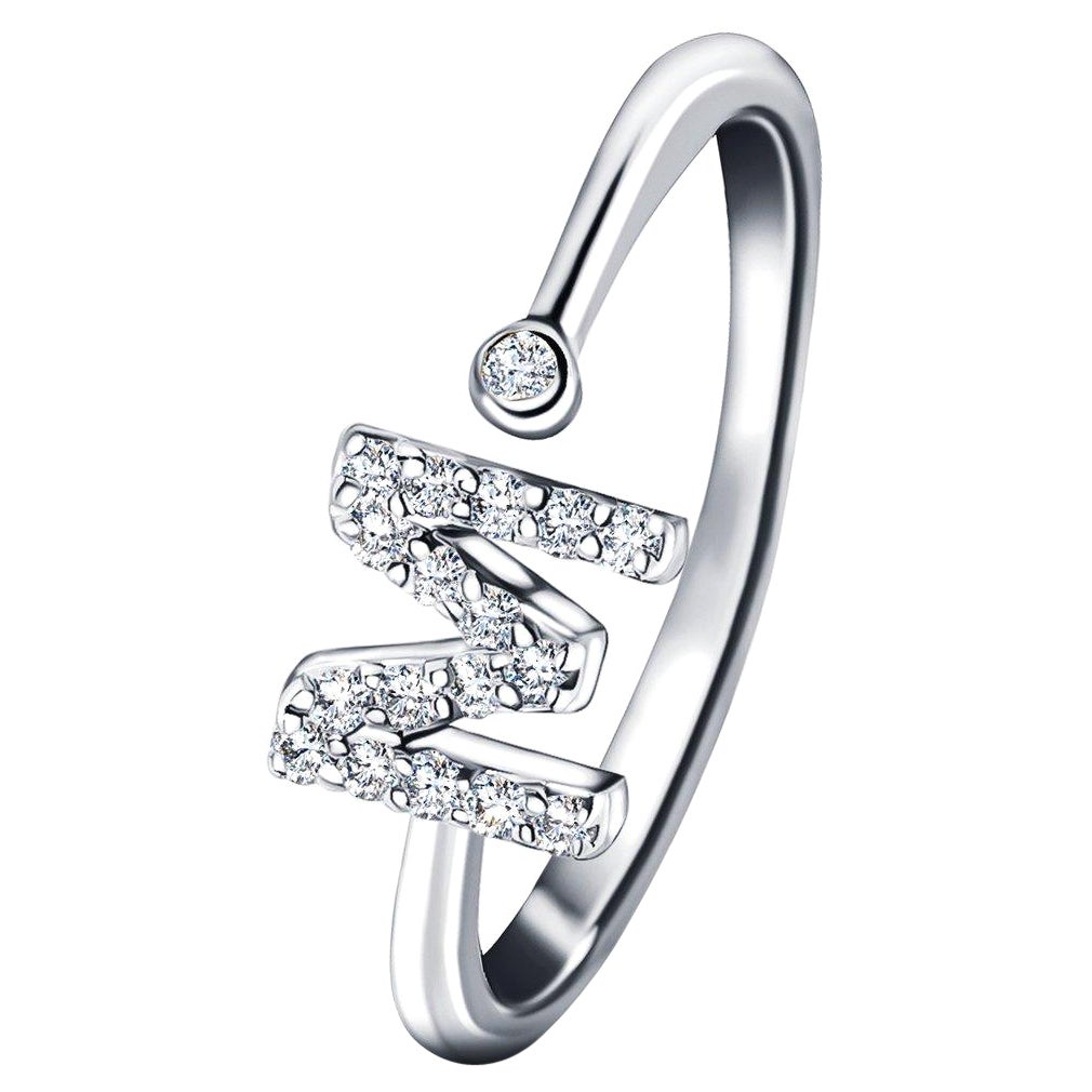 Bague personnelle en or blanc 18 carats avec diamants de 0,10 carat initial, taille M