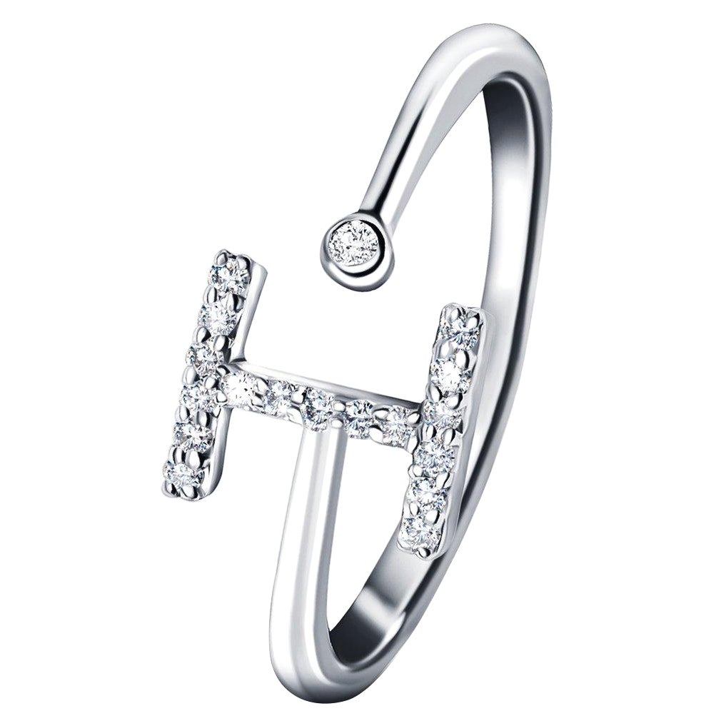 Personal Jewellery Diamond 0.10 Carat Initial-I-Letter Ring 18 Kt White Gold