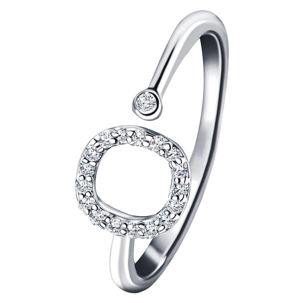 Joyería Personal Anillo de diamantes 0,10 quilates Letra Inicial -O- Oro Blanco 18 Kt