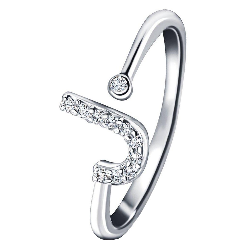 For Sale:  Personal Jewellery Diamond 0.10 Carat Initial-J-Letter Ring 18 Kt White Gold