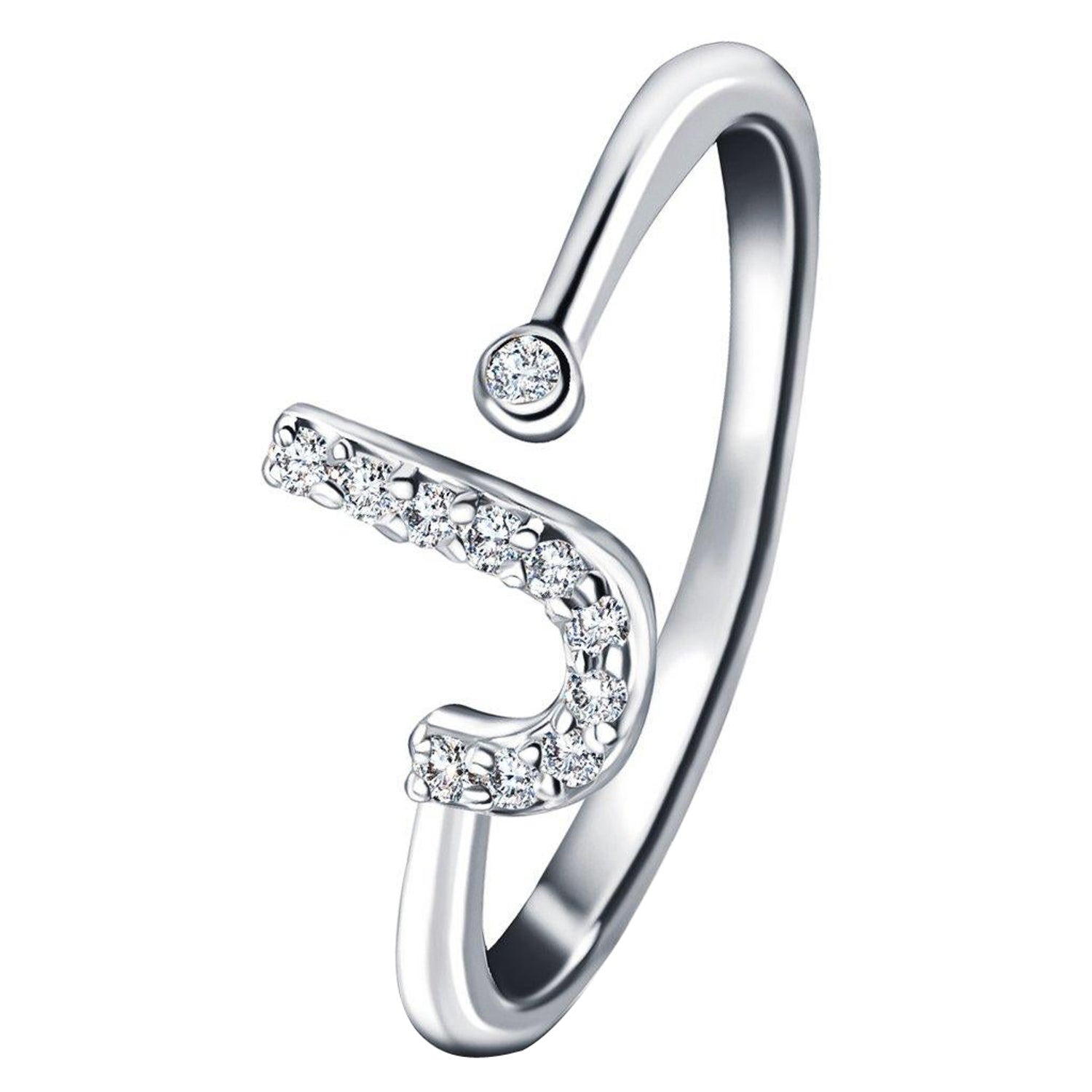 Customizable Personal Jewellery Diamond 0.10 Carat Initial-J-Letter Ring 18  Kt White Gold For Sale at 1stDibs